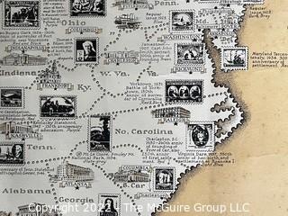 The Pictorial Map of U.S. Stamps. Designed, drawn and published by Ernest Dudley Chase. Winchester, MA. Measures 21 x 36"