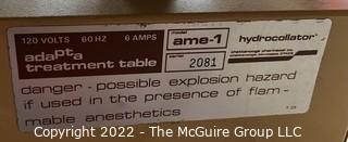 Adapta Treatment Table. Model AME-1. SN# 2081. Made by chattanooga Pharmacal. Co. 