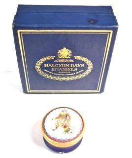 Vintage Halcyon Days Porcelain Enamel Miniature Box with Clown and Dog in Gift Box