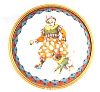 Vintage Halcyon Days Porcelain Enamel Miniature Box with Clown and Dog in Gift Box