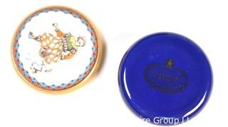 Vintage Halcyon Days Porcelain Enamel Miniature Box with Clown and Dog in Gift Box