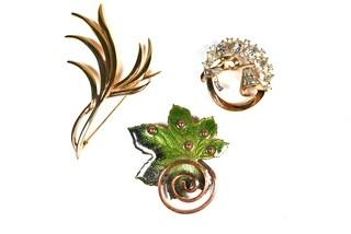 Three (3) Vintage Costume Jewelry Brooches Including P&M Paris, Trifari & Matisse