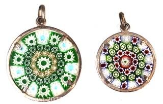 Two (2) Vintage Millefiori Murano Glass Pendants with Sterling Silver Surround 