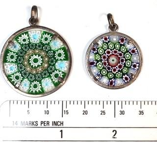 Two (2) Vintage Millefiori Murano Glass Pendants with Sterling Silver Surround 