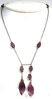 Vintage Czech Amethyst Glass Crystal Penant of Chain Necklace,