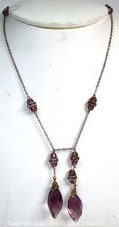 Vintage Czech Amethyst Glass Crystal Penant of Chain Necklace,