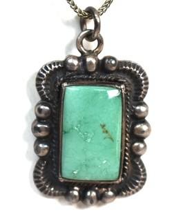 Vintage Sterling Silver with Natural Turquoise Pendant on Chain Necklace