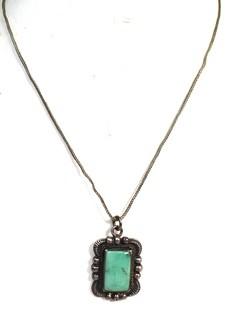 Vintage Sterling Silver with Natural Turquoise Pendant on Chain Necklace