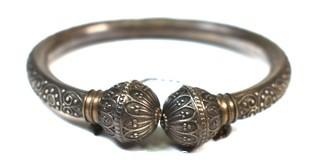 Sterling Silver Ornate Bangle Bracelet with Hinge and Safety Chain.