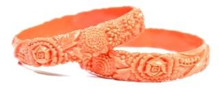 Two (2) Carved Lucite Flower Bangle Bracelets