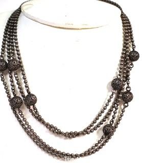 Vintage Operal Length Silver Ball Chain with Filigree Open Work Beads.  60" long.