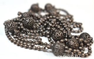 Vintage Operal Length Silver Ball Chain with Filigree Open Work Beads.  60" long.