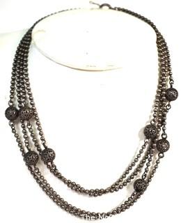 Vintage Operal Length Silver Ball Chain with Filigree Open Work Beads.  60" long.