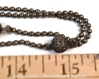 Vintage Operal Length Silver Ball Chain with Filigree Open Work Beads.  60" long.