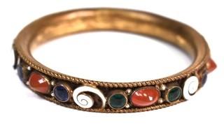 Brass Bangle Bracelet with Channel Set Stones