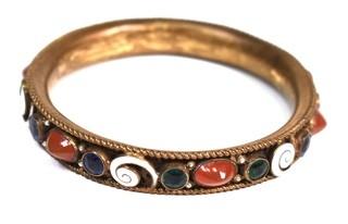 Brass Bangle Bracelet with Channel Set Stones