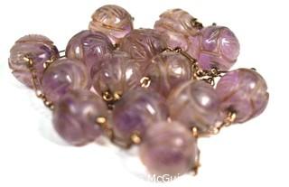 Victorian Carved Amethyst Bead Necklace with Gold Chain.  