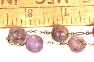 Victorian Carved Amethyst Bead Necklace with Gold Chain.  