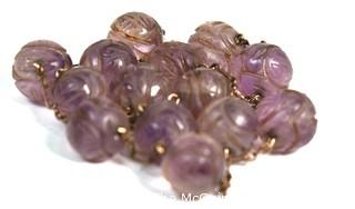 Victorian Carved Amethyst Bead Necklace with Gold Chain.  