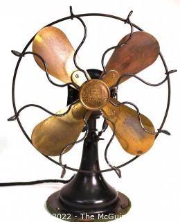 Sears & Roebuck "Cold Wave" Brass Blade with Cage Table Fan 