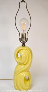 Mid Century Modern Yellow Flourish Ceramic Table Lamp, No Shade. 24" tall including harp.