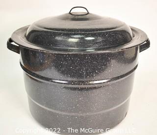 Two (2) Vintage Enamel Granite Ware Crab Pots with Strainers.