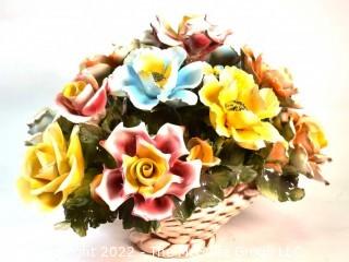 Vintage Capodimonte Porcelain Italian Flower Basket Bouquet