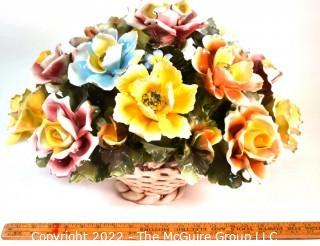 Vintage Capodimonte Porcelain Italian Flower Basket Bouquet