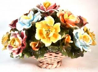 Vintage Capodimonte Porcelain Italian Flower Basket Bouquet