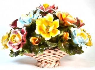 Vintage Capodimonte Porcelain Italian Flower Basket Bouquet