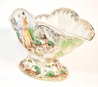 Vintage Hand Painted Porcelain Capodimonte Style Large Fruit Bowl Marked ELPA Alcobaca Portugal.