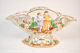 Vintage Hand Painted Porcelain Capodimonte Style Large Fruit Bowl Marked ELPA Alcobaca Portugal.