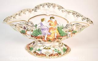 Vintage Hand Painted Porcelain Capodimonte Style Large Fruit Bowl Marked ELPA Alcobaca Portugal.