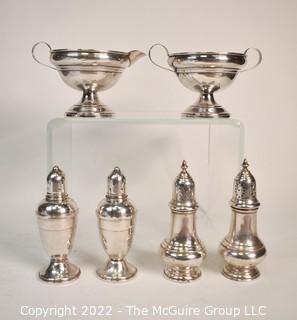 Six (6) Sterling Silver Weighted Base Serving Pieces Including Sugar, Creamer and Salt & Pepper Shakers. 