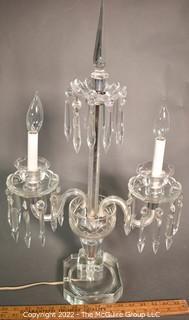 Three (3) Light Candelabra with Bobeche & Prisms Has Been Electrified with Bulbs. 