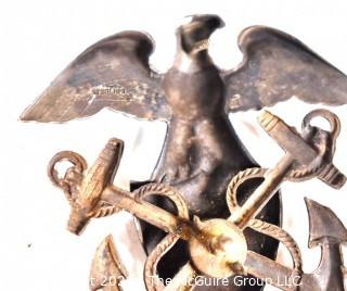 Vintage WWII Sterling Silver US NAVY Hat Insignia Pin with Eagle, Shield and Anchors.  2 1/2" long.