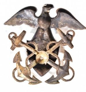 Vintage WWII Sterling Silver US NAVY Hat Insignia Pin with Eagle, Shield and Anchors.  2 1/2" long.