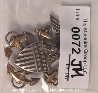 Vintage WWII Sterling Silver US NAVY Hat Insignia Pin with Eagle, Shield and Anchors.  2 1/2" long.