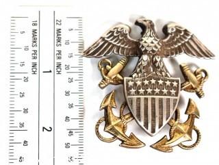 Vintage WWII Sterling Silver US NAVY Hat Insignia Pin with Eagle, Shield and Anchors.  2 1/2" long.