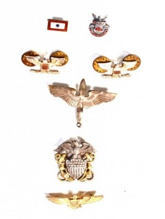 Collection of Sterling Silver Military Pins Including Prop and Wings and Navy Insignia.