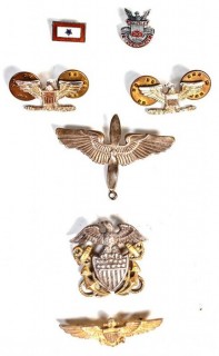 Collection of Sterling Silver Military Pins Including Prop and Wings and Navy Insignia.