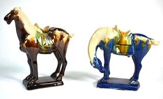 Pair of Reproduction Tang Dynasty Chinese Porcelain Horses 