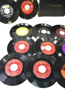 Collection of Vintage 45 Vinyl Records Including Nat King Cole, Four Aces, Fats Domino and Elvis Presley