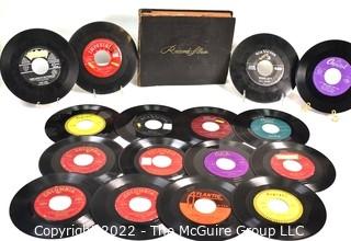 Collection of Vintage 45 Vinyl Records Including Nat King Cole, Four Aces, Fats Domino and Elvis Presley