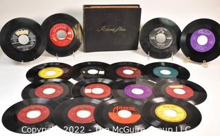 Collection of Vintage 45 Vinyl Records Including Nat King Cole, Four Aces, Fats Domino and Elvis Presley