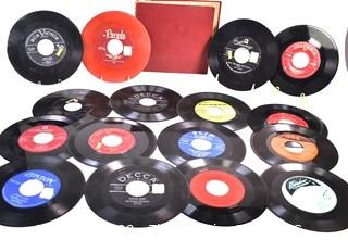 Collection of Vintage 45 RPM Vinyl Records Including The Platters, Doris Day, Fred Burton & Ertha Kitt. 