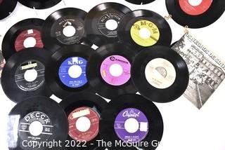 Collection of Vintage 45 RPM Vinyl Records Including  Fats Domino, Chuck Berry, Bo Weevil & Nat King Cole. 