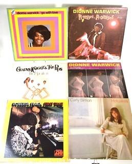 Collection of Vintage LP 33  RPM Vinyl Records Including Dionne Warwick, Roberta Flack, Carly Simon & Gladys Knight & the Pips