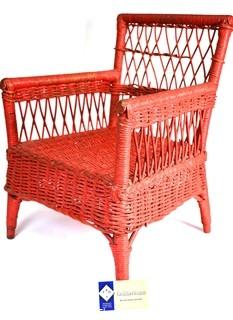 Vintage Red Painted Childs Wicker Chair.  Some damage to back. 