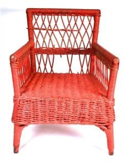 Vintage Red Painted Childs Wicker Chair.  Some damage to back. 